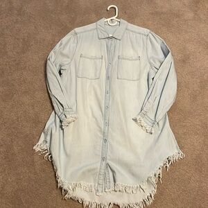 Chambray dress with fringe bottom and cuffs